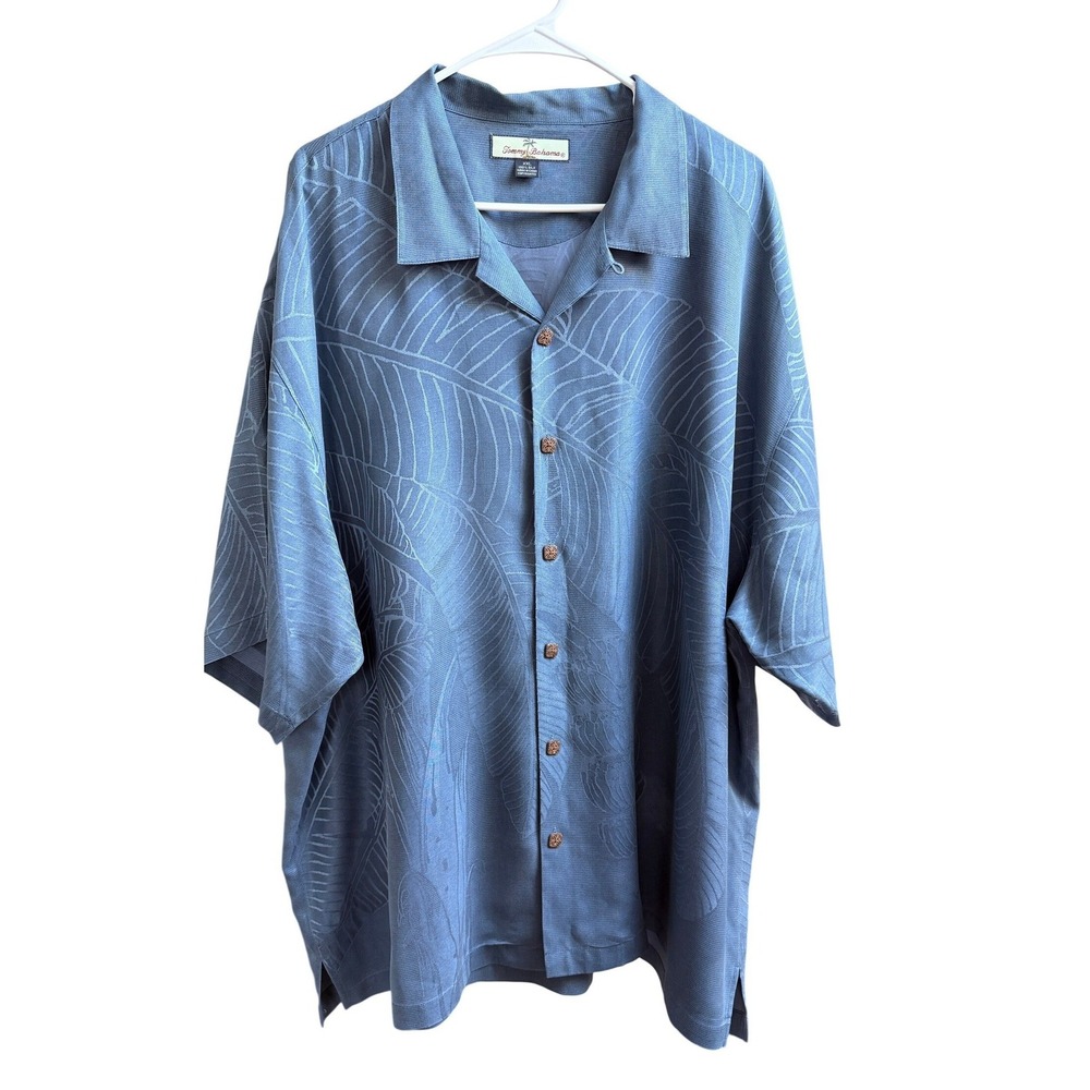 Tommy Bahama XXLSilk Banana Leaf Jacquard Camp Shirt Coastal Aloha Hawaiian